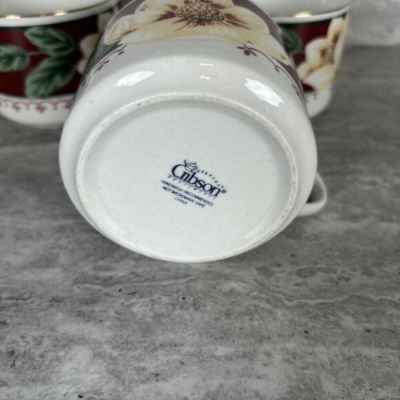 Gibson Everyday China Sweet Magnolia‎ Pattern Cup Mug Set Of 4 - Picture 16 of 16